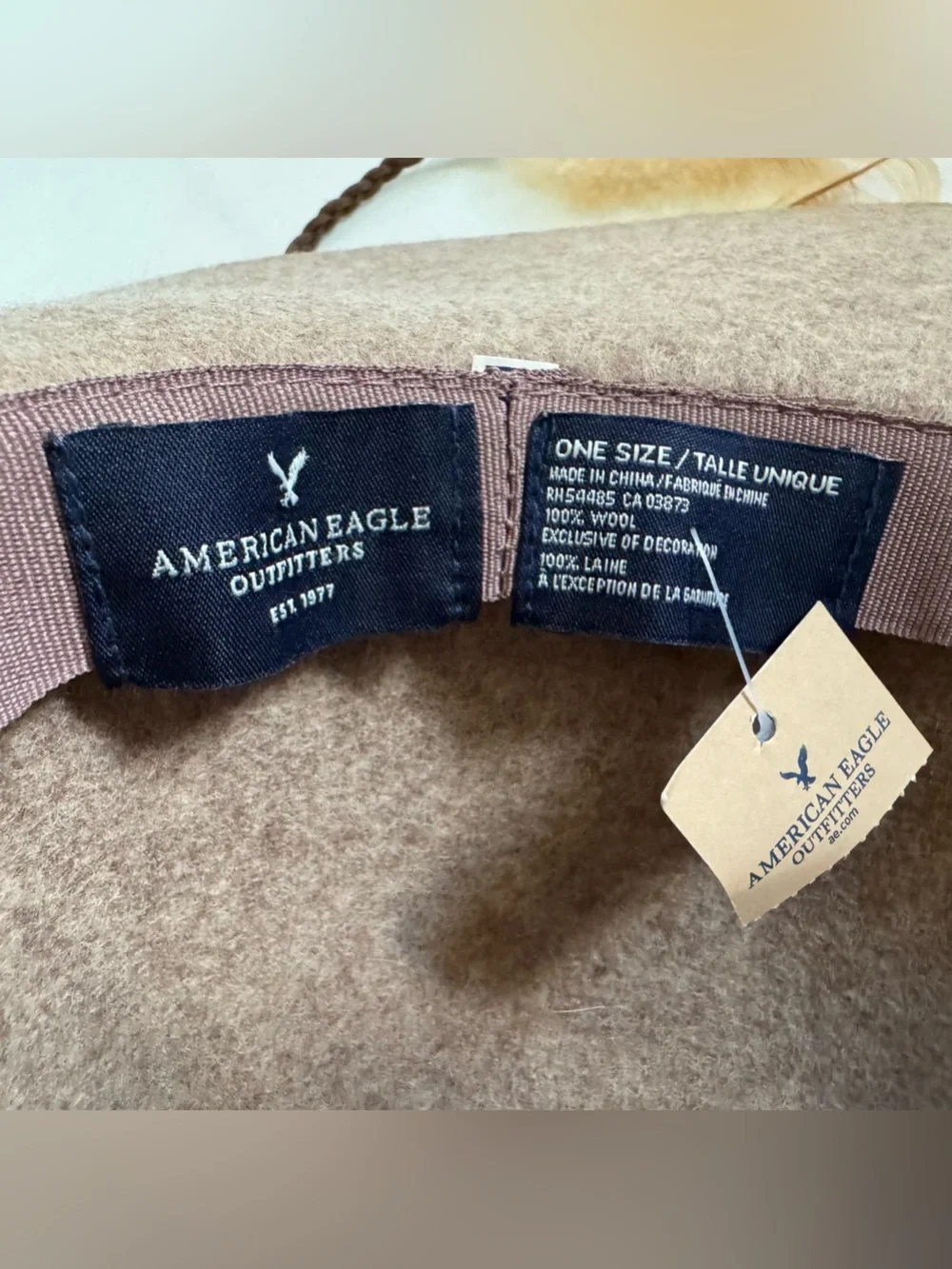 NWT American Eagle Wool Felt Wide Brim Hat Boho Rancher Western OS Feather Cord